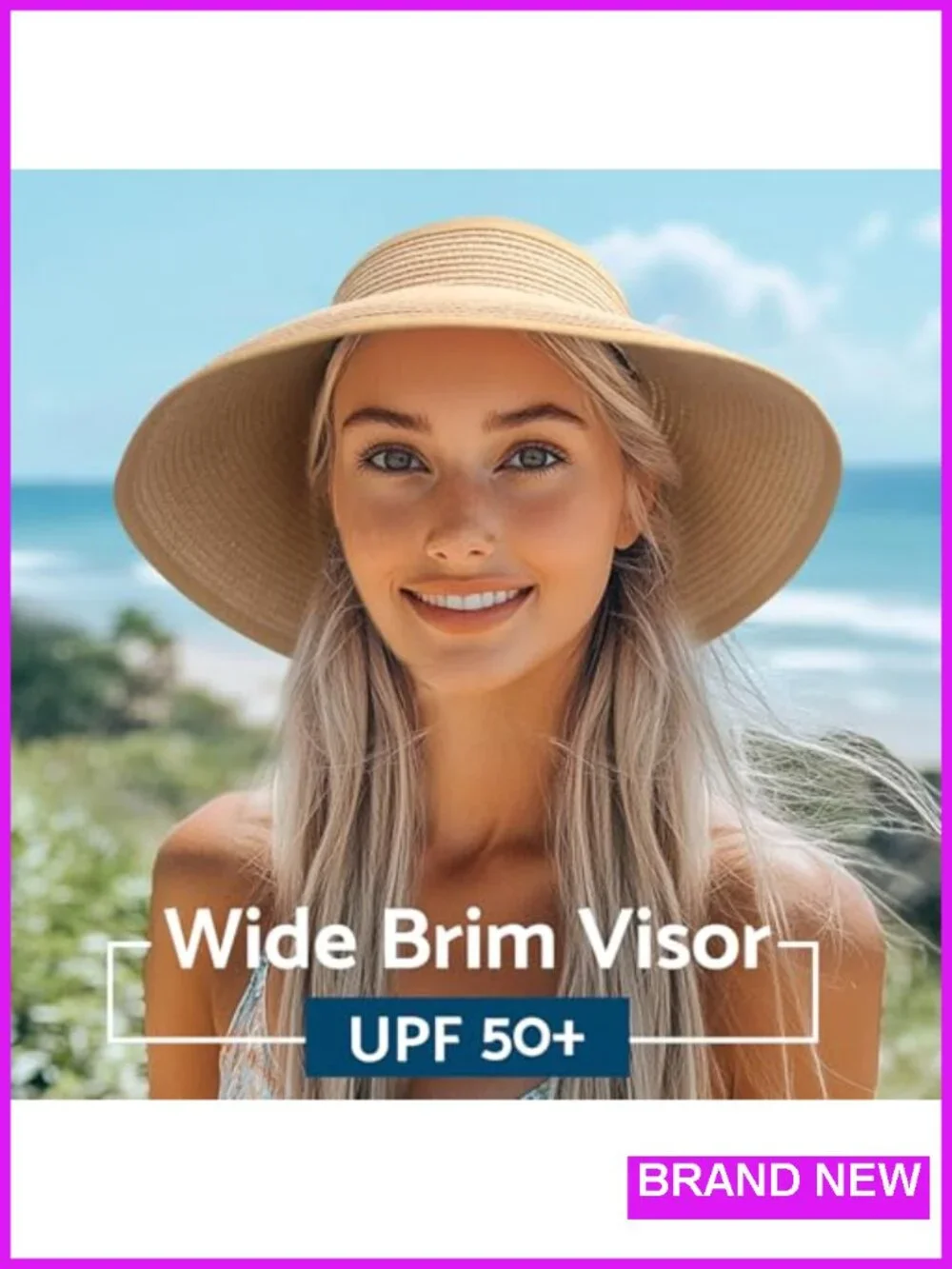 Wide Brim Roll-Up Beach Ponytail Hat Packable Foldable Travel Straw Visor